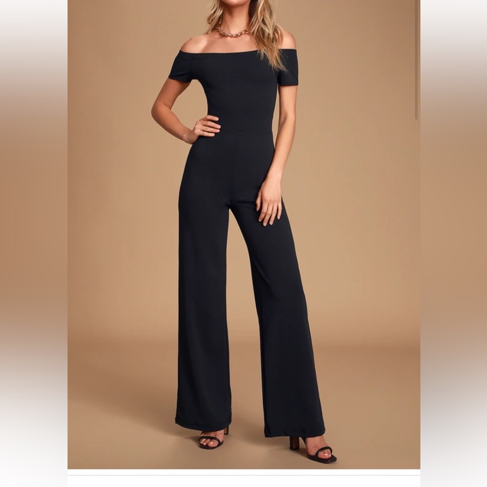 Ladies size S black lulus off-the-shoulder pantsuit.